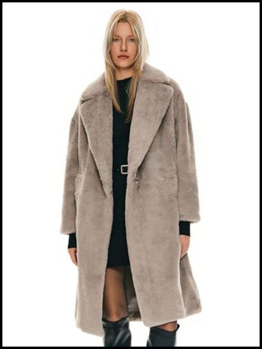 Faux Fur Teddy Coat Fuzzy Fleece Winter Jacket Button Front Mid-Length